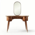 Wooden vanity table with oval mirror and two storage drawers 120 x 50 x 75cm