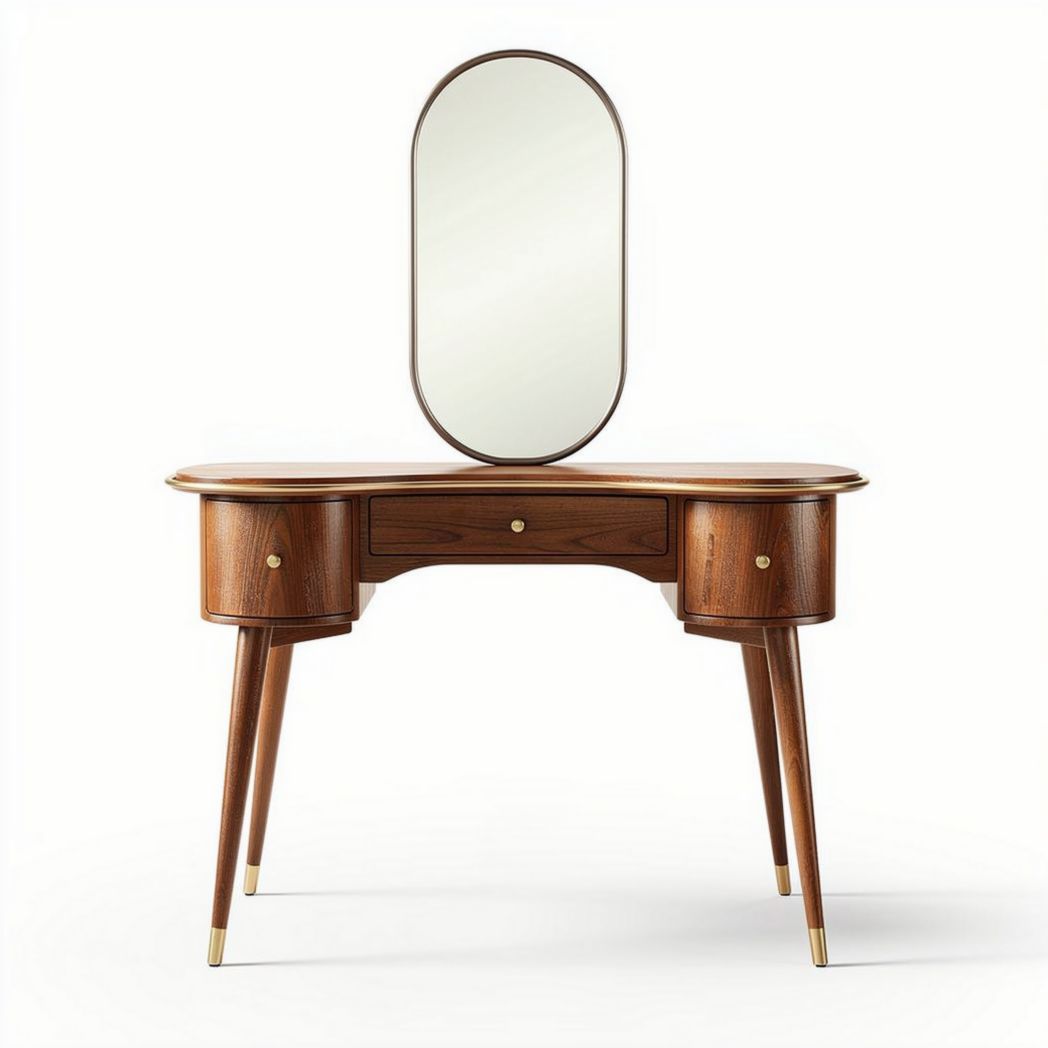 Wooden vanity table with oval mirror and two storage drawers 120 x 50 x 75cm