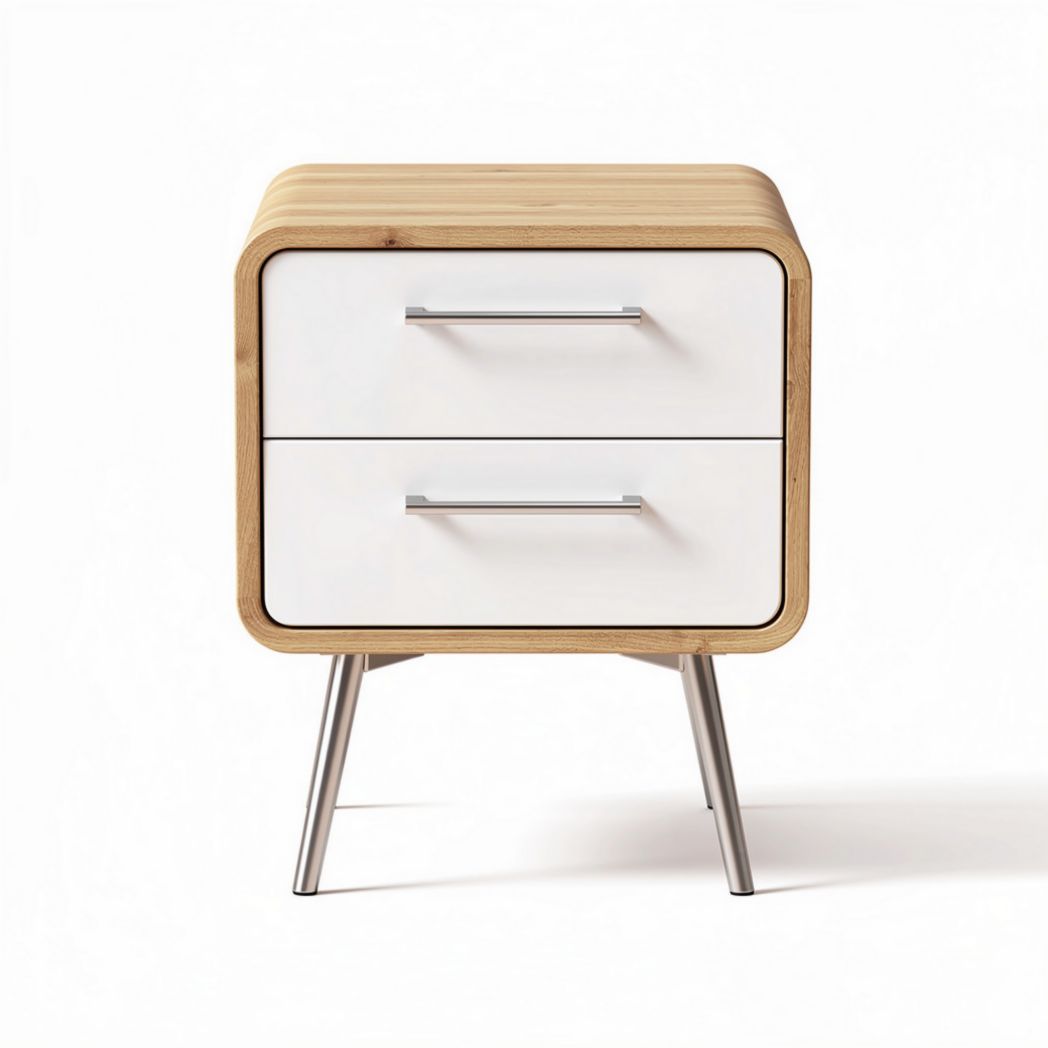 Modern nightstand with wooden frame and two drawers in white finish