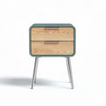 Nightstand with two drawers made of wood and metal in teal and natural finish 45 x 40 x 50cm