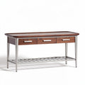 Wood and stainless steel console table with three drawers and open shelf 120 x 40 x 75cm