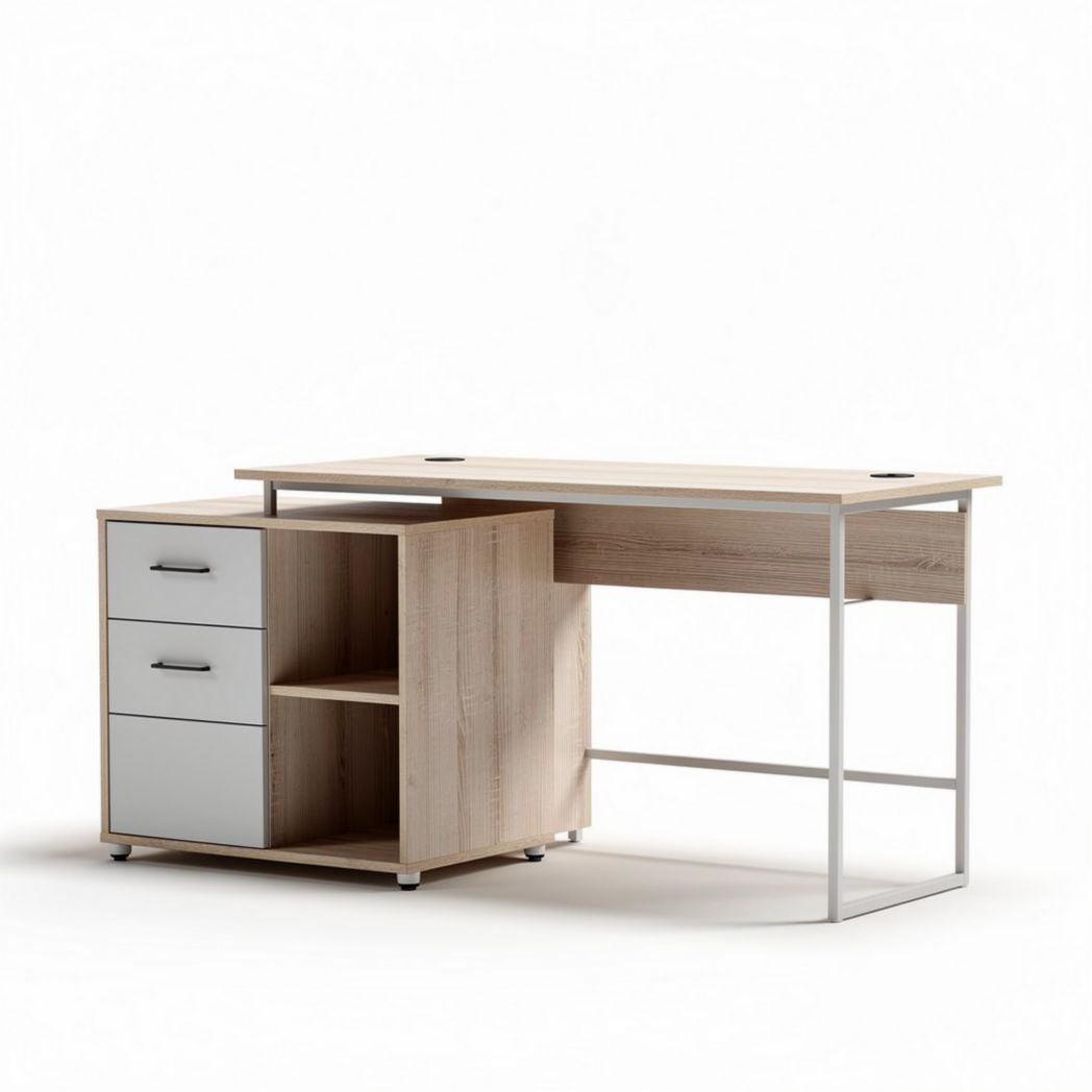 Wooden desk with drawer and open shelf for home office workspace 140 x 60 x 75cm