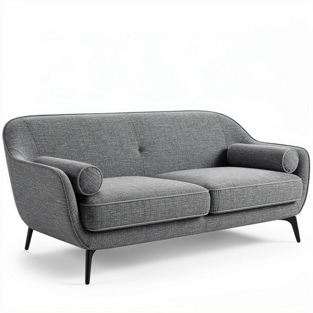Mid-century modern two-seater sofa with fabric upholstery in gray 180 x 80 x 75cm