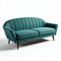 Mid-century modern two-seater sofa in teal fabric with wooden legs 180 x 80 x 85cm