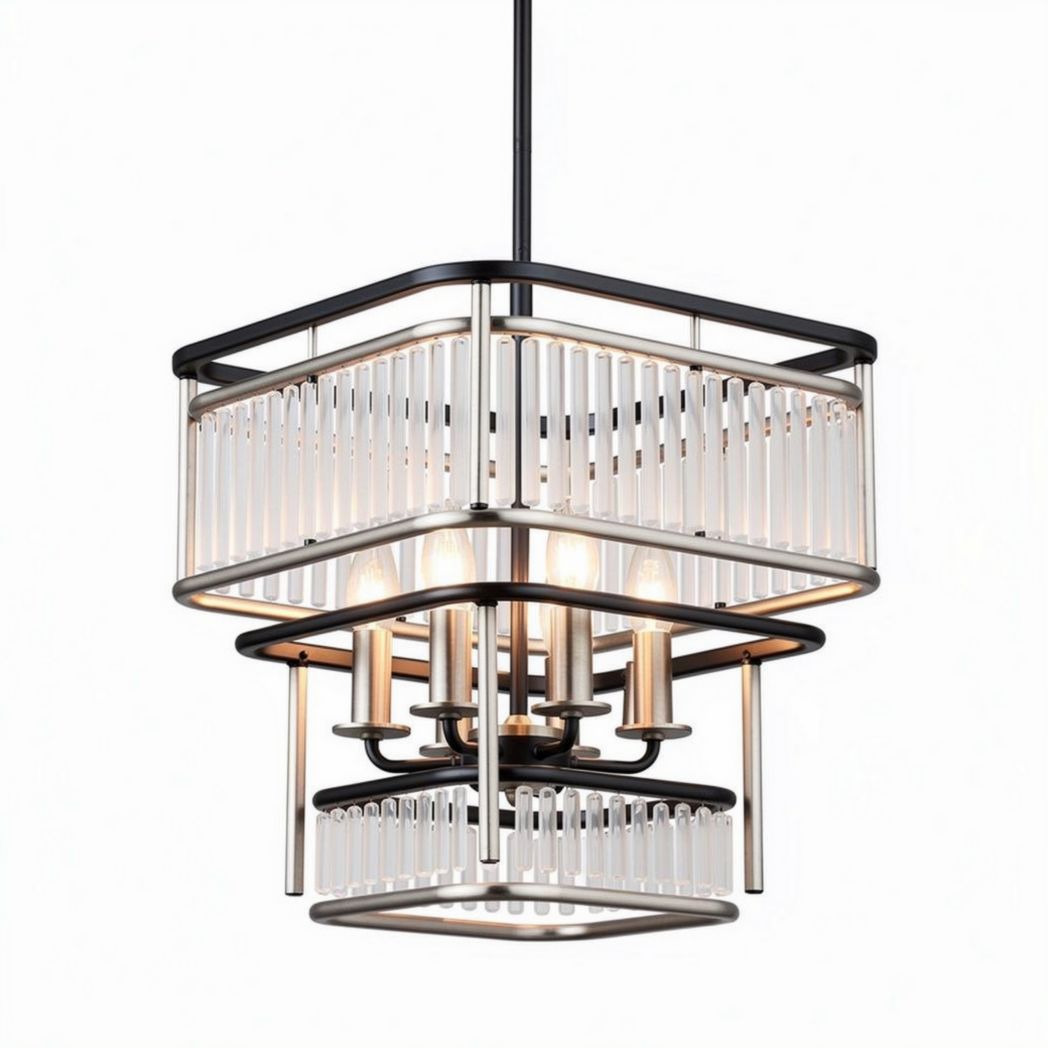 Modern industrial pendant light fixture with glass and metal design 20 x 20 x 30cm