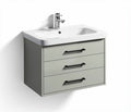 Wall-mounted bathroom vanity with three drawers in gray wood finish and ceramic sink 80 x 45 x 55cm
