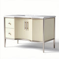 Bathroom vanity with integrated sink in cream finish and metal accents 90 x 45 x 75cm
