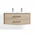 Wall-mounted bathroom vanity with two drawers in natural wood finish 80 x 45 x 20cm