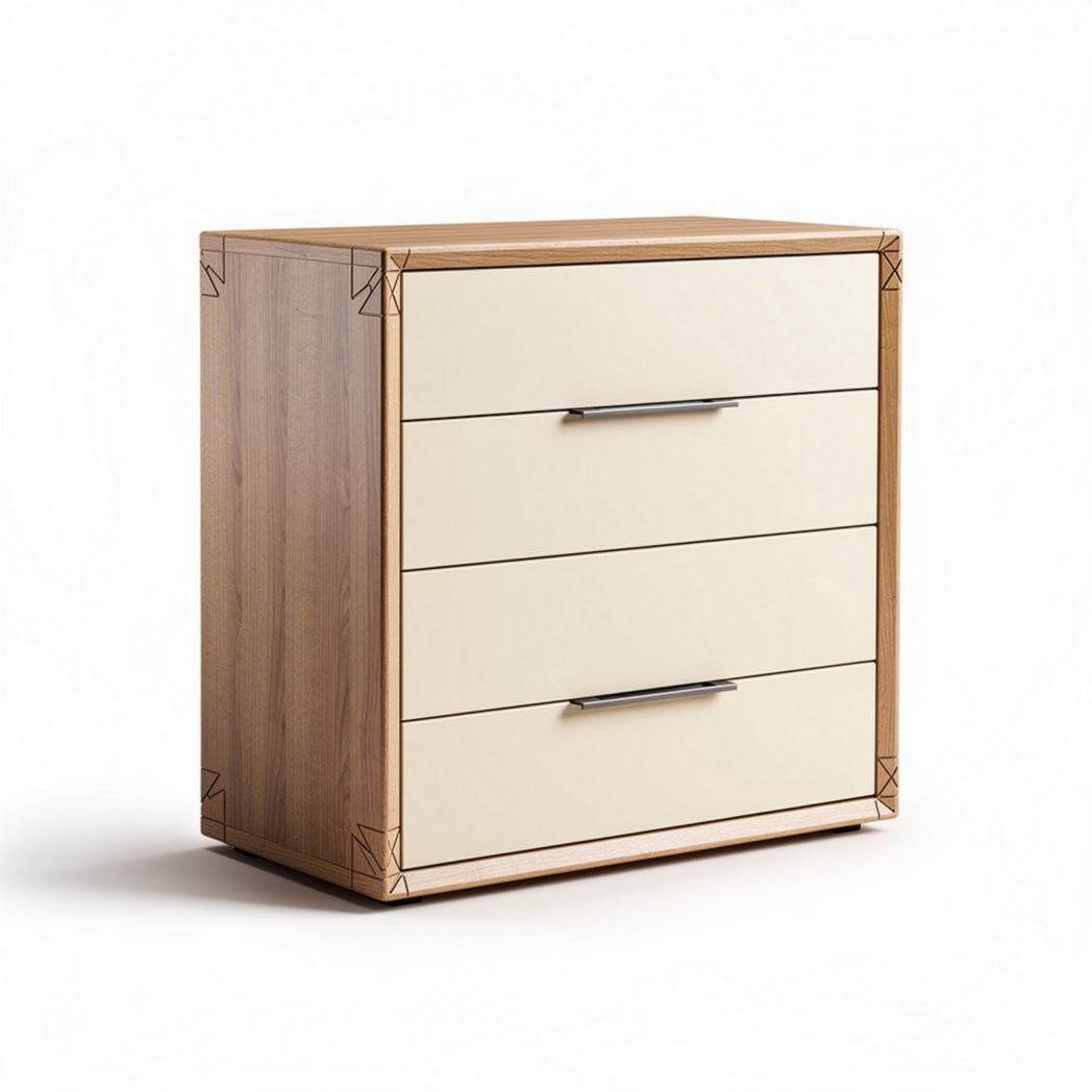 Modern nightstand with three drawers in oak and cream color 80 x 50 x 75cm